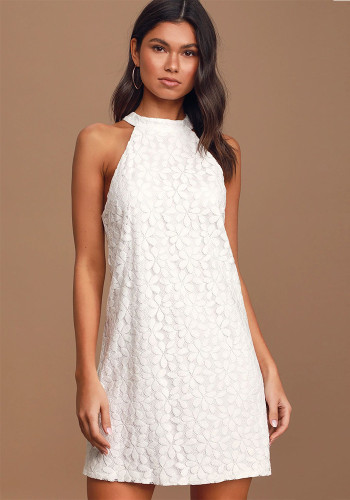 Summer Women Lace Mini Dress Sleeveless Halter Neck Sexy Club Dress