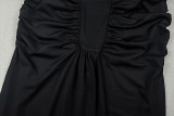 Women Career Bodycon Dress High Neck Long Sleeve Ruched Elegant Long Dress