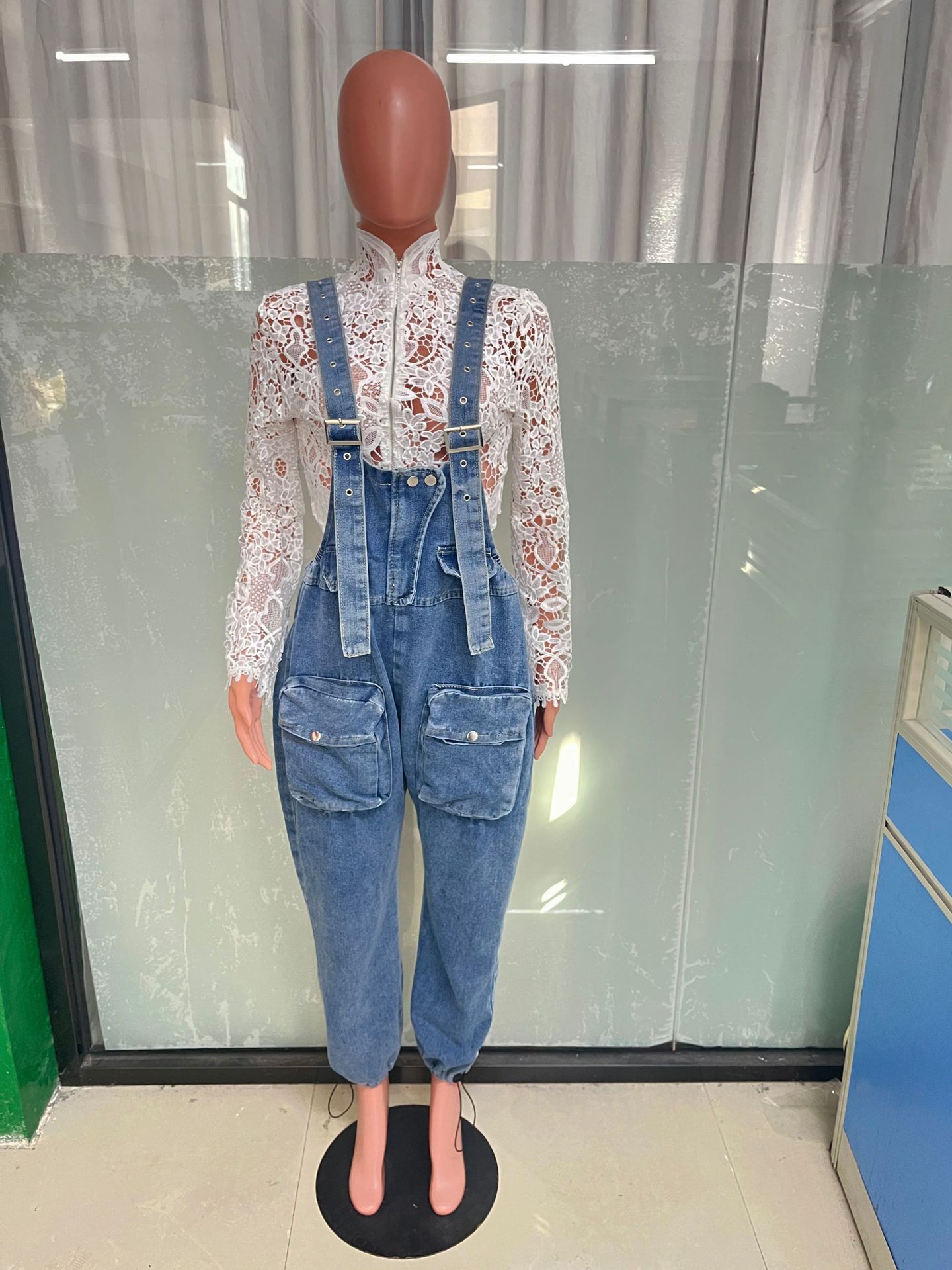 Wide Leg Denim Jumpsuit Overalls for Casual Streetwear