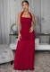 Women Sleeveless Lace-Up Slit Beaded Party Dress Evening Dress Clubwear