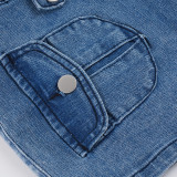 Women American Washed Slant Pocket Denim Skirt