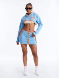 Spring Women Crop Hoodie Skirt Set Printed Three Piece Outfit Casual Sportswear