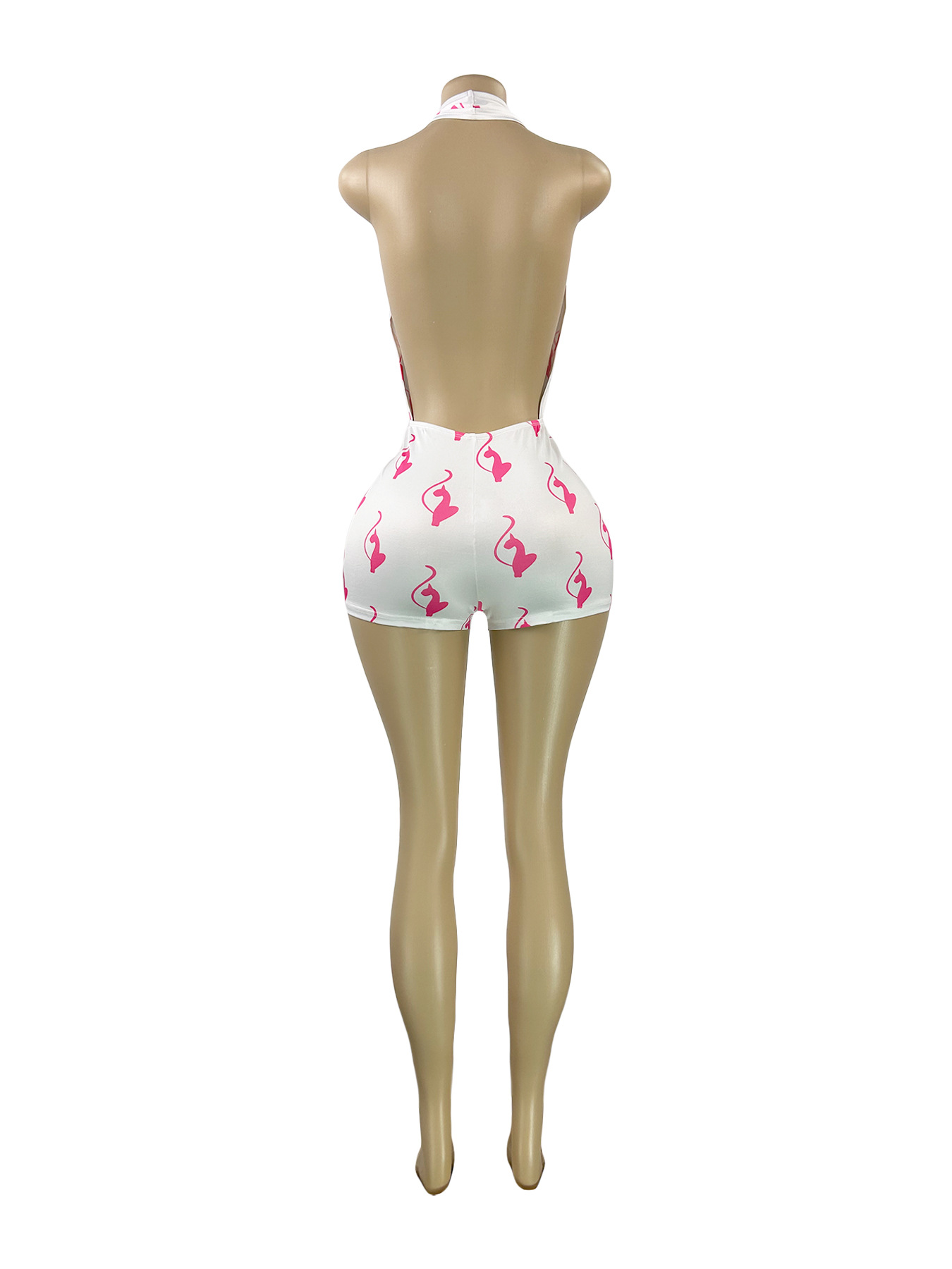 Printed V-Neck Halter Backless Jumpsuit for Summer Parties