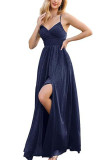 Women Plus Size Sequin Long Dress V Neck Slit Strap Evening Dress