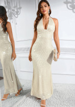 Women Sexy Low Back Sequin Long Dress Evening Party Dress Clubwear