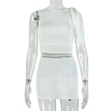 Spring Summer Women Bodycon Skirt Set Ruched Sleeveless Lace-Up Two Piece Outfit