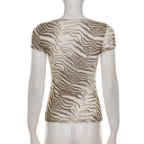 Women Summer Round Neck Printed Short Sleeve Top