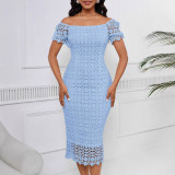 Summer Women Lace Bodycon Dress Hollow Out Square Neck Off Shoulder Party Dress