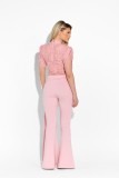 Women Semi-High Neck Lace Top and Pant Two-Piece Set