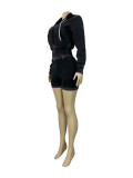 Women Washed Zipper Hooded Top and Shorts Two-Piece Set