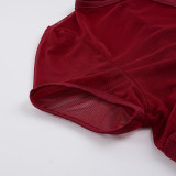 Women See-Through Hollow-Out Sexy Short Sleeve T-Shirt Round Neck Halter Neck Top