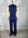 Women Mesh Patchwork Hooded Sleeveless Pants Set Drawstring Two Piece Streetwear Outfit