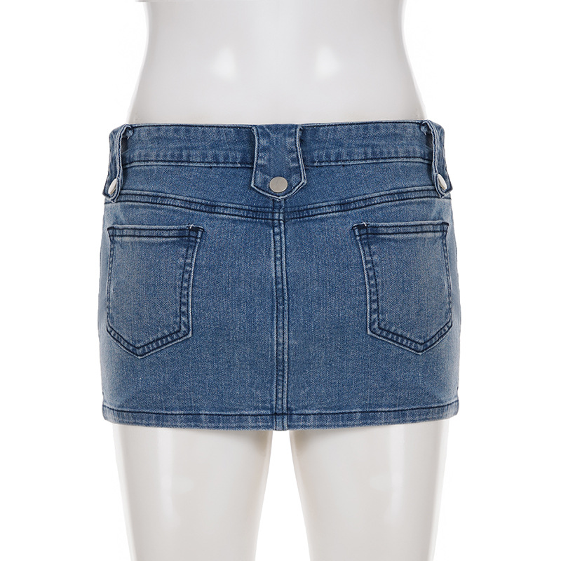 Washed Slant Pocket Denim Skirt for Casual Streetwear