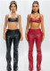 Women Sexy PU Leather Halter Neck Sleeveless Lace-Up Two Piece  Pants Set Outfit Clubwear