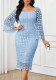 Women Lace Bodycon Dress Hollow Out Bell Sleeve Square Neck Slit Party Dress