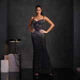 Women Beaded Long Dress Sexy Elegant Party Evening Dress