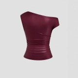 Women Solid Color Slash Shoulder Sleeveless Top