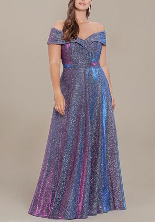 Women Plus Size Sequin Long Dress Off Shoulder Formal Party Dress