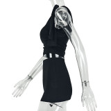 Spring Summer Women Bodycon Skirt Set Ruched Sleeveless Lace-Up Two Piece Outfit