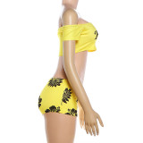 Summer Women Off Shoulder Crop Top and Shorts Set Sexy Two Piece Outfit