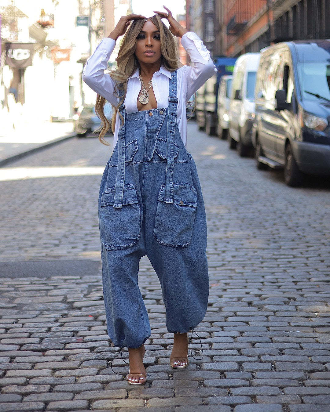 Wide Leg Denim Jumpsuit Overalls for Casual Streetwear
