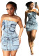 Women Strapless Denim Dress Slim Fit Bodycon Pocket Mini Dress Streetwear