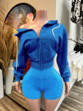 Women Washed Zipper Hooded Top and Shorts Two-Piece Set