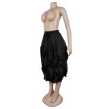 Women Elegant Cargo Skirt Patchwork Lace Trim Office Wear Midi Skirt