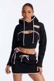 Spring Women Crop Hoodie Skirt Set Printed Three Piece Outfit Casual Sportswear