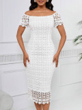Summer Women Lace Bodycon Dress Hollow Out Square Neck Off Shoulder Party Dress