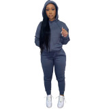 Women Solid Hoodies and Pant Two-Piece Set