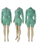 Women Washed Zipper Hooded Top and Shorts Two-Piece Set