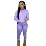 Women Solid Hoodies and Pant Two-Piece Set
