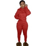 Women Solid Hoodies and Pant Two-Piece Set