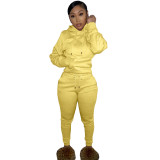 Women Solid Hoodies and Pant Two-Piece Set