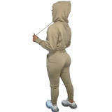 Women Solid Hoodies and Pant Two-Piece Set