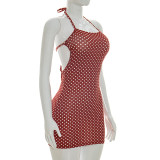 Spring Women Sexy Polka Dot Halter Lace-Up Low Back Mini Dress