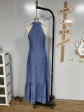 Women Casual Sleeveless Ruffle Holidays Turndown Collar Dress