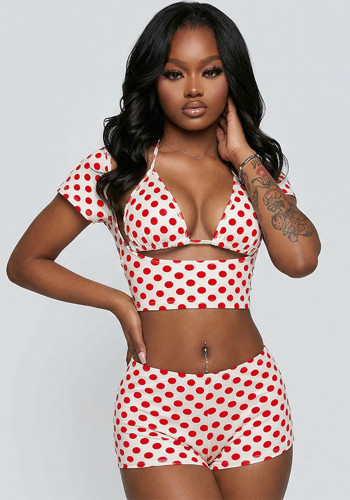 Women Spring & Summer Polka Dot Print Sexy Top & Shorts Two-Piece Set