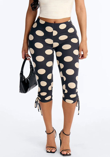 Women Spring & Summer Polka Dot Lace-Up Capri Pants