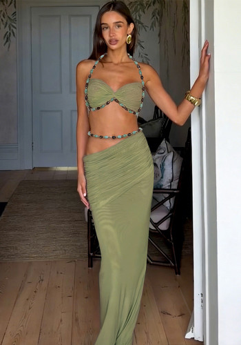 Women Spring Sexy Solid Color Sleeveless Halter Neck Slip Dress