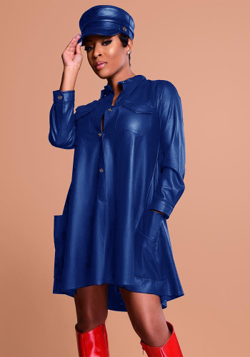Women Autumn & Winter PU Leather Pocket Dress