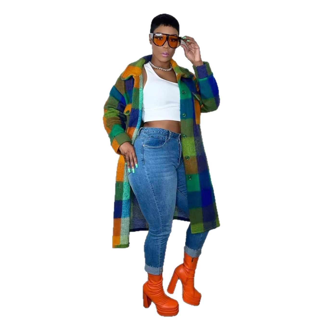 Plaid Pocket Coat for Winter Outerwear