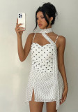 Women Summer Polka Dot Halter Neck Backless French Sexy Strap Dress