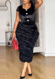 Women Elegant Summer V-Neck Sexy Short Sleeve Bodycon Dress
