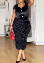 Women Elegant Summer V-Neck Sexy Short Sleeve Bodycon Dress