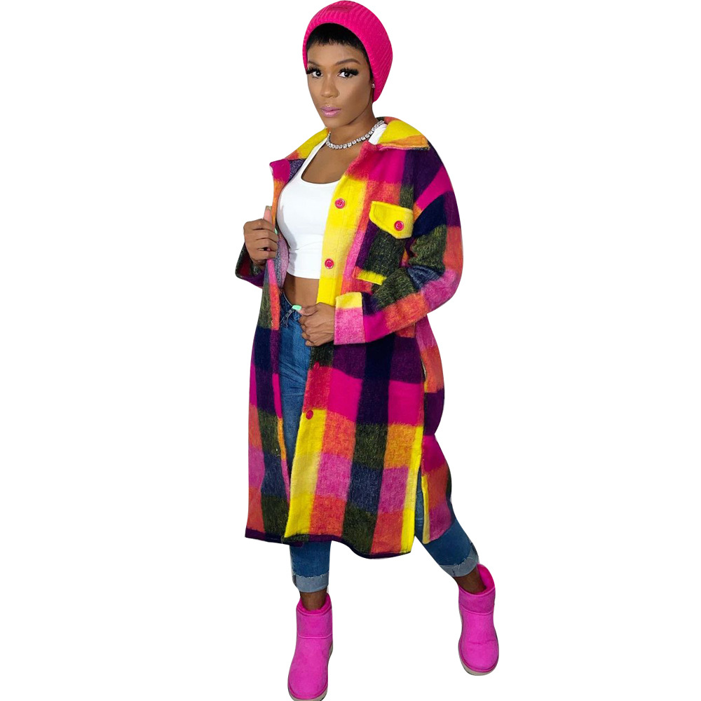 Plaid Pocket Coat for Winter Outerwear