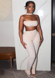 Women Sexy Polka Dot Halter Neck Strapless Backless Top & Long Pant Two-Piece Set