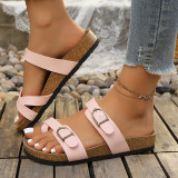 Plus Size Women PU Leather Buckle Flat Slippers
