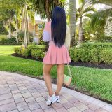 Women Summer Pink 3/4 Sleeve Shirt & Skirt Two-Piece Set